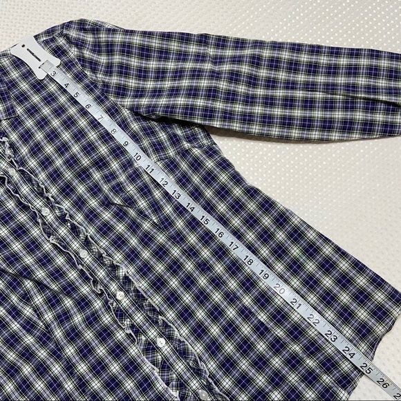 L.L. Bean Plaid Ruffle Front Button Down Shirt - Picture 6 of 7